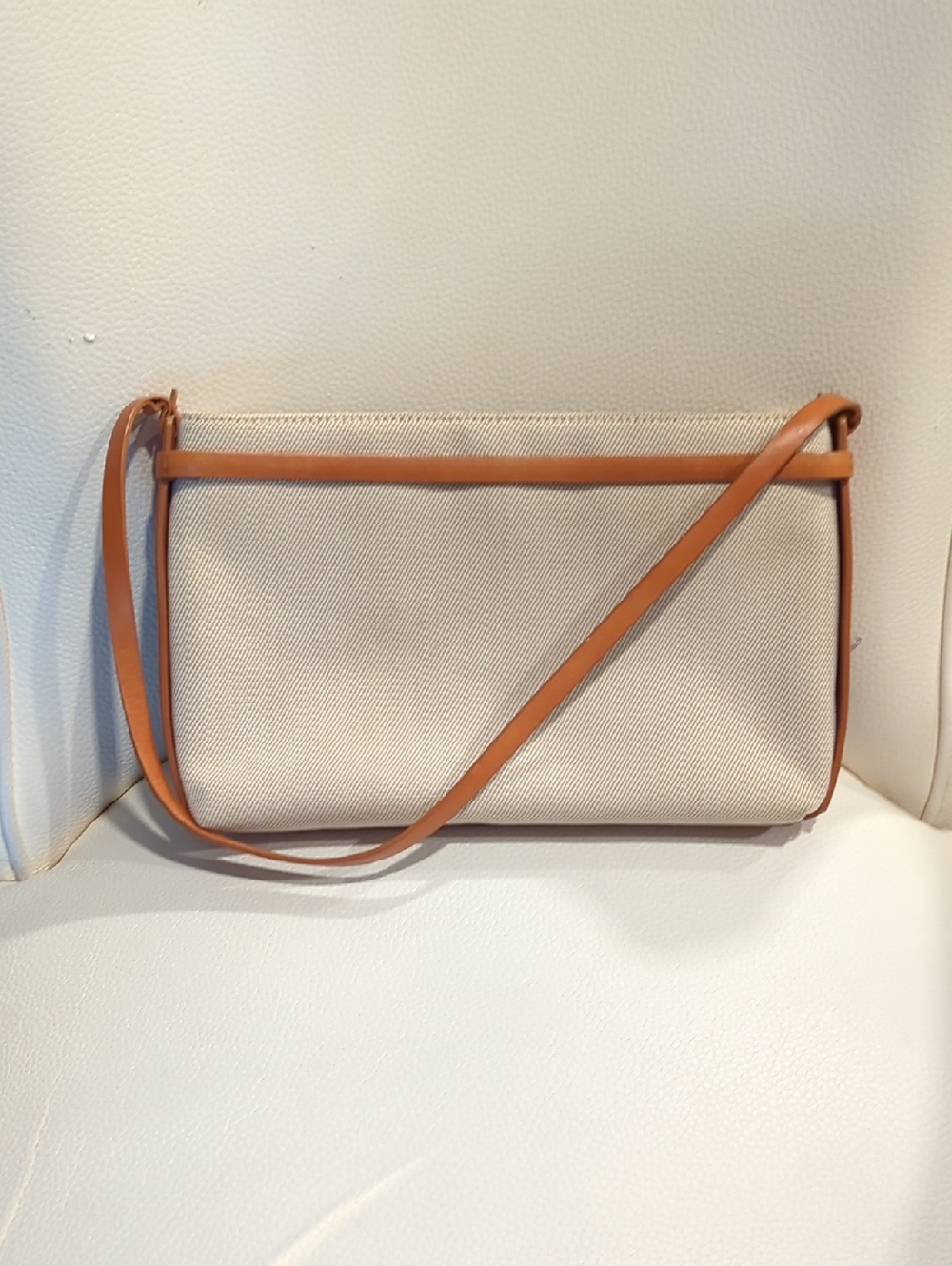 DKNY Cream Canvas Crossbody with Tan Trim